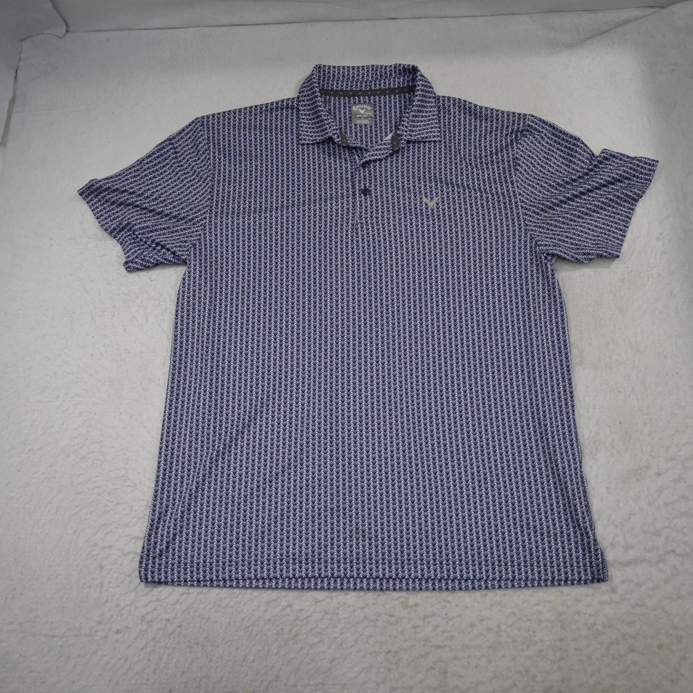 Callaway Polo Shirt Mens Large Blue Geometric Print Performance Short Sleeve - Picture 5 of 11